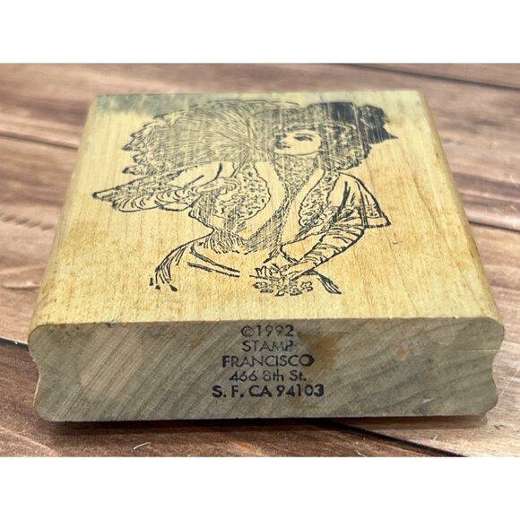 1992 STAMP FRANCISCO WOOD RUBBER STAMP ELEGANT PARIS LADY N TOP HAT W/ UMBRELLA - Picture 4 of 6